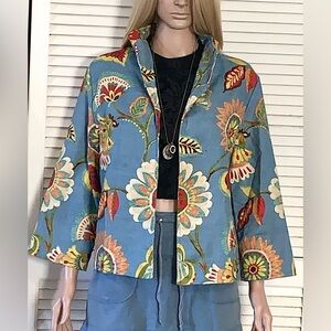 Vintage painted pony blue with bold floral U.S.A. size Large women’s